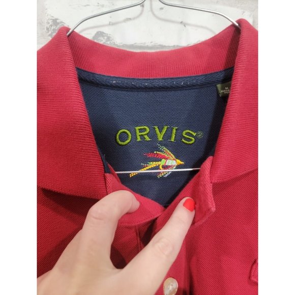 ORVIS Golf Polo Shirt Short Sleeve Red Fly Fishing Mens XL Heavy Sz Medium Clean - Picture 2 of 13
